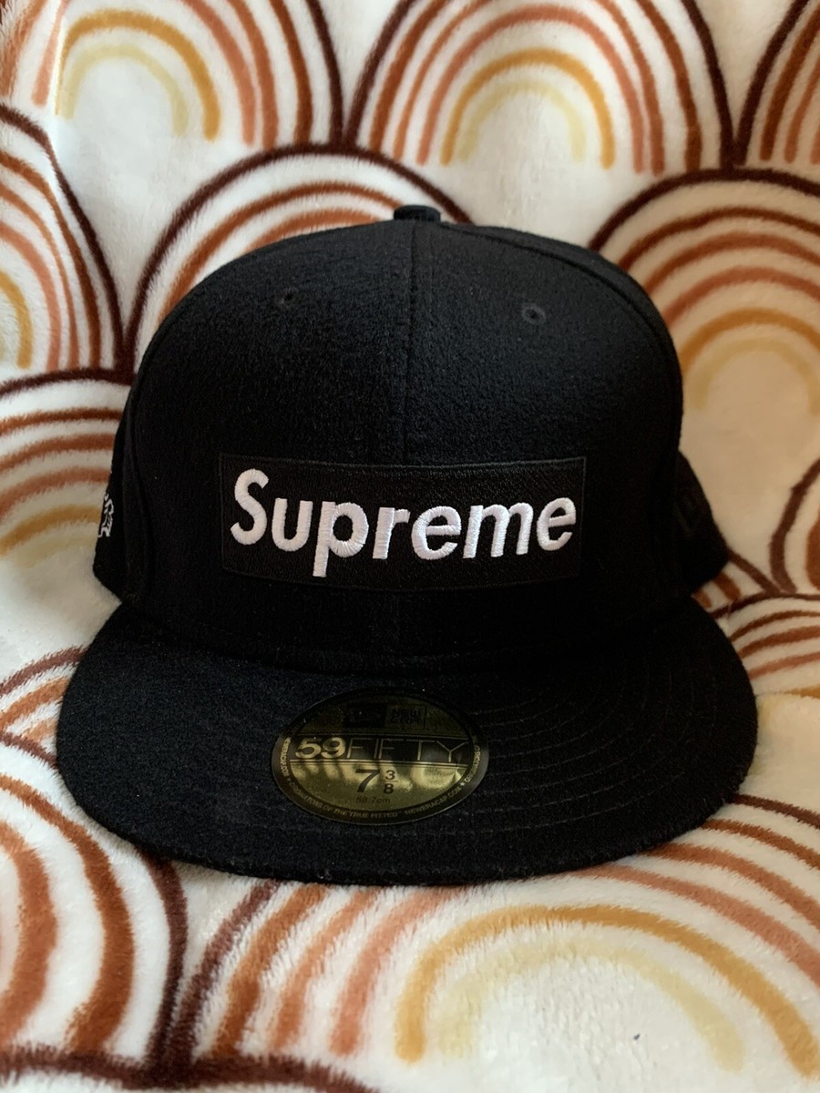 Supreme New Era Hat Fitted Mens 7 3/8 Black White Loro Piana Wool