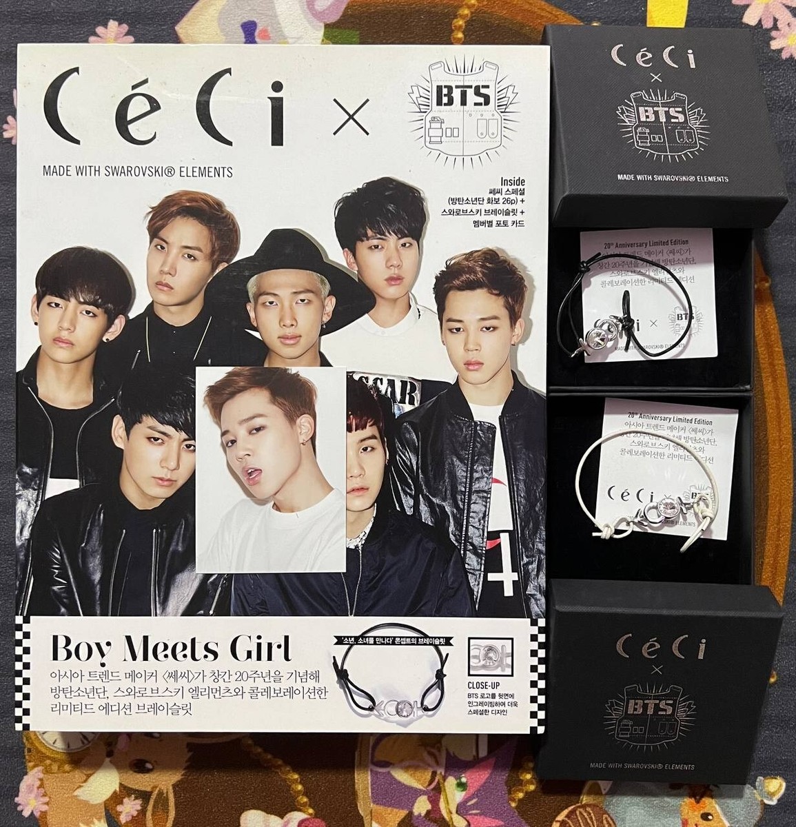 BTS CECI MAGAZINE SWAROVSKI BRACELET BLACK & WHITE WITH JIMIN