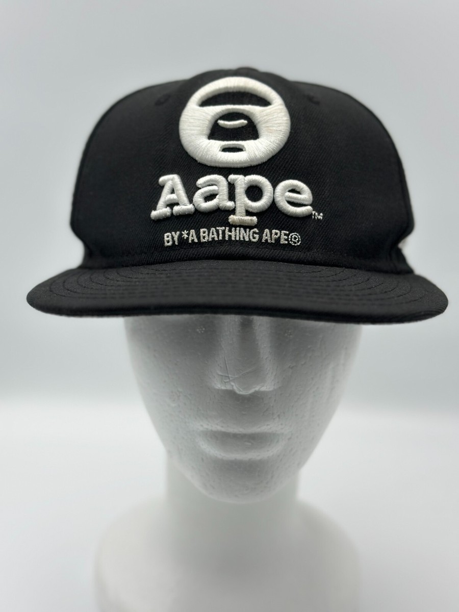 Vintage Bape Hat Mens 7 1/4 Black New Era Aape By A Bathing Ape
