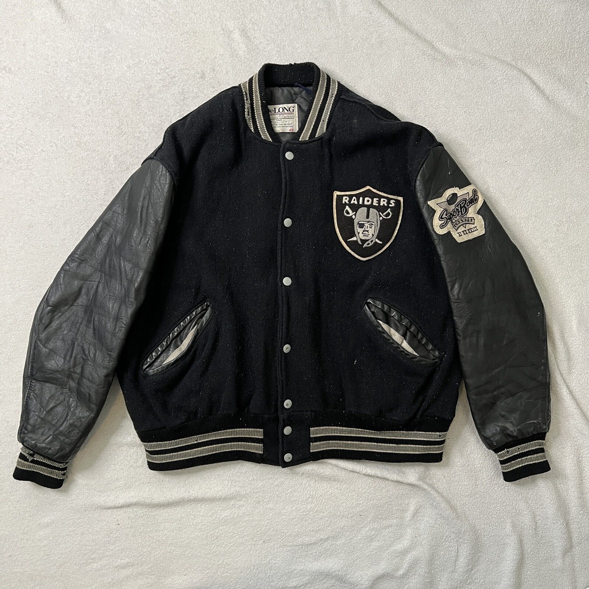 Vintage 80s 90s NFL Raiders Wool Leather Sleeve DeLong Varsity