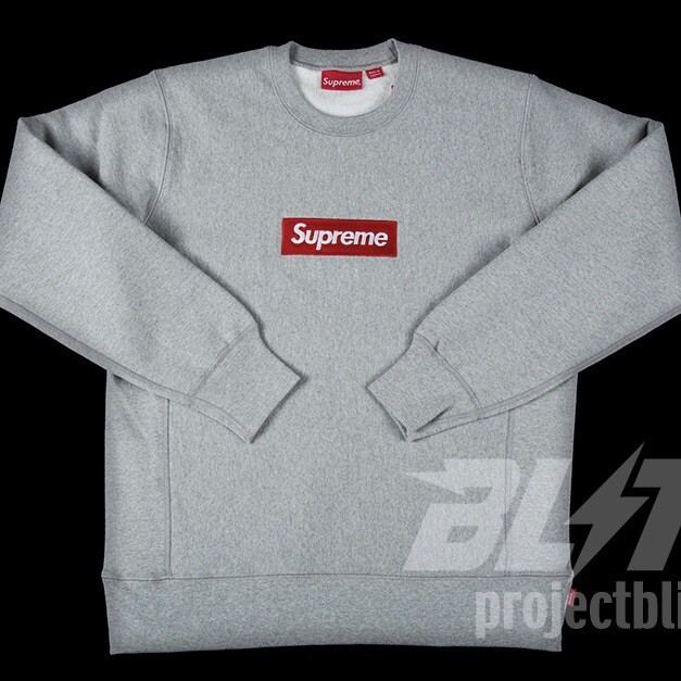 FW15 SUPREME BOX LOGO CREWNECK SWEATSHIRT HEATHER GREY SIZE M