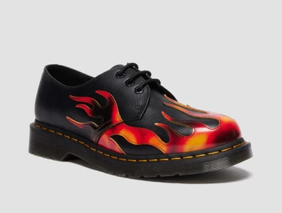Dr. Martens 1461 FLAME 3 Hole Boots Black + Red + Yellow Japan New