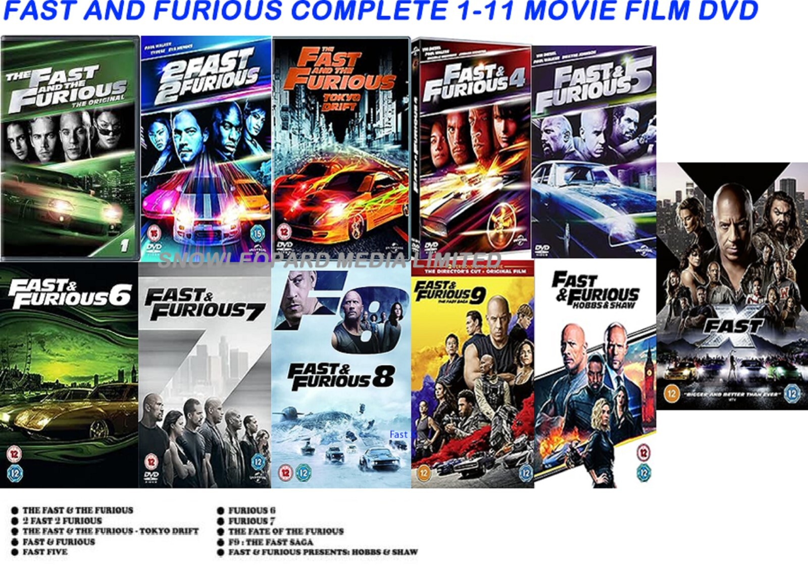 FAST AND FURIOUS COMPLETE 1-11 MOVIE FILM DVD Part 1 2345678 9 10