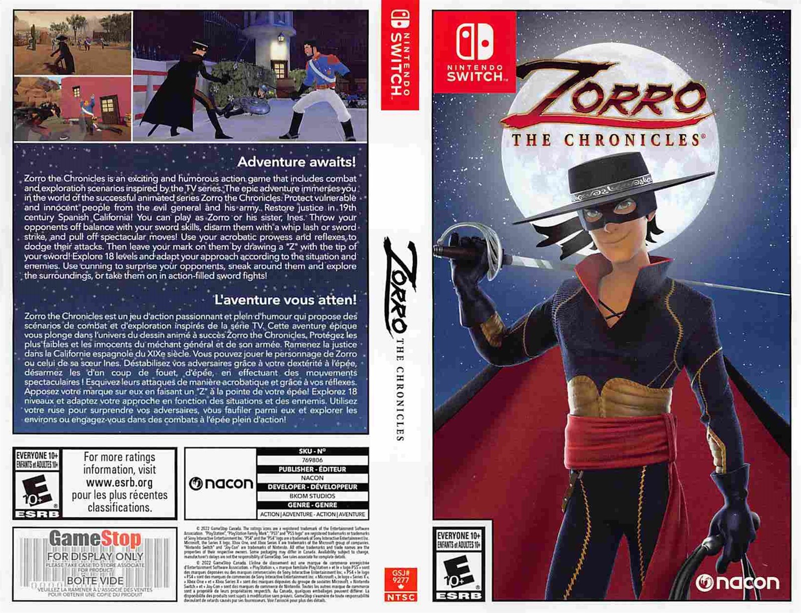 Nintendo Switch ZORRO THE CHRONICLES store display box art | eBay