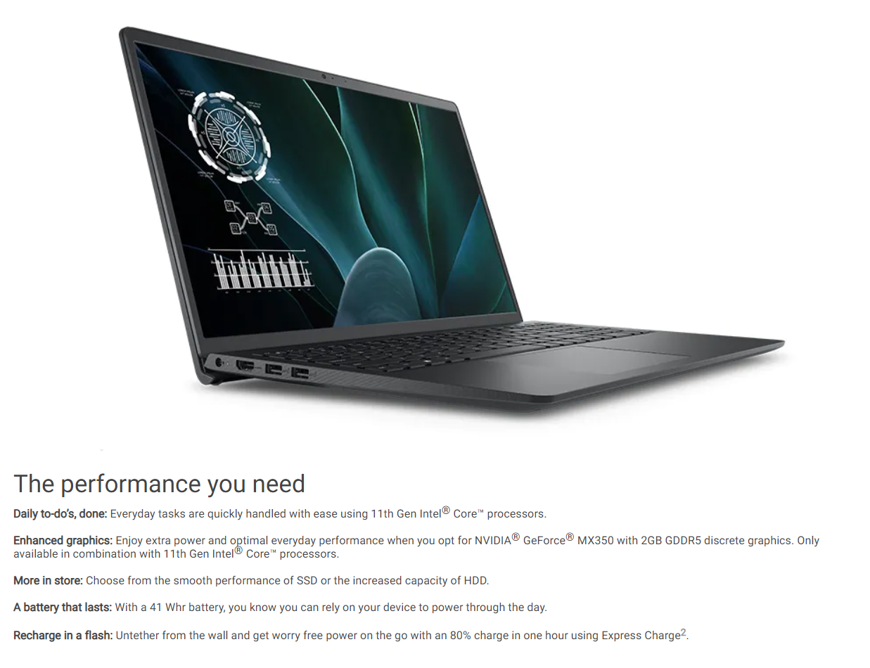 Dell Vostro 3510 (Carbon Black) 15.6in FHD Display, Intel Core i3