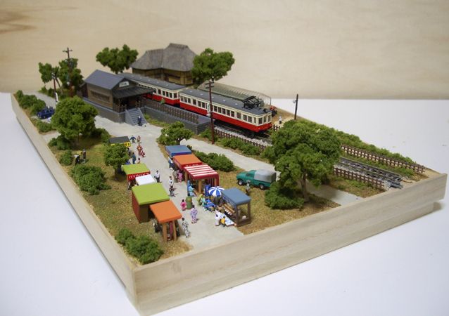 鉄道模型Nゲージミニジオラマ 昭和の田舎の夏休み LED夜景作品
