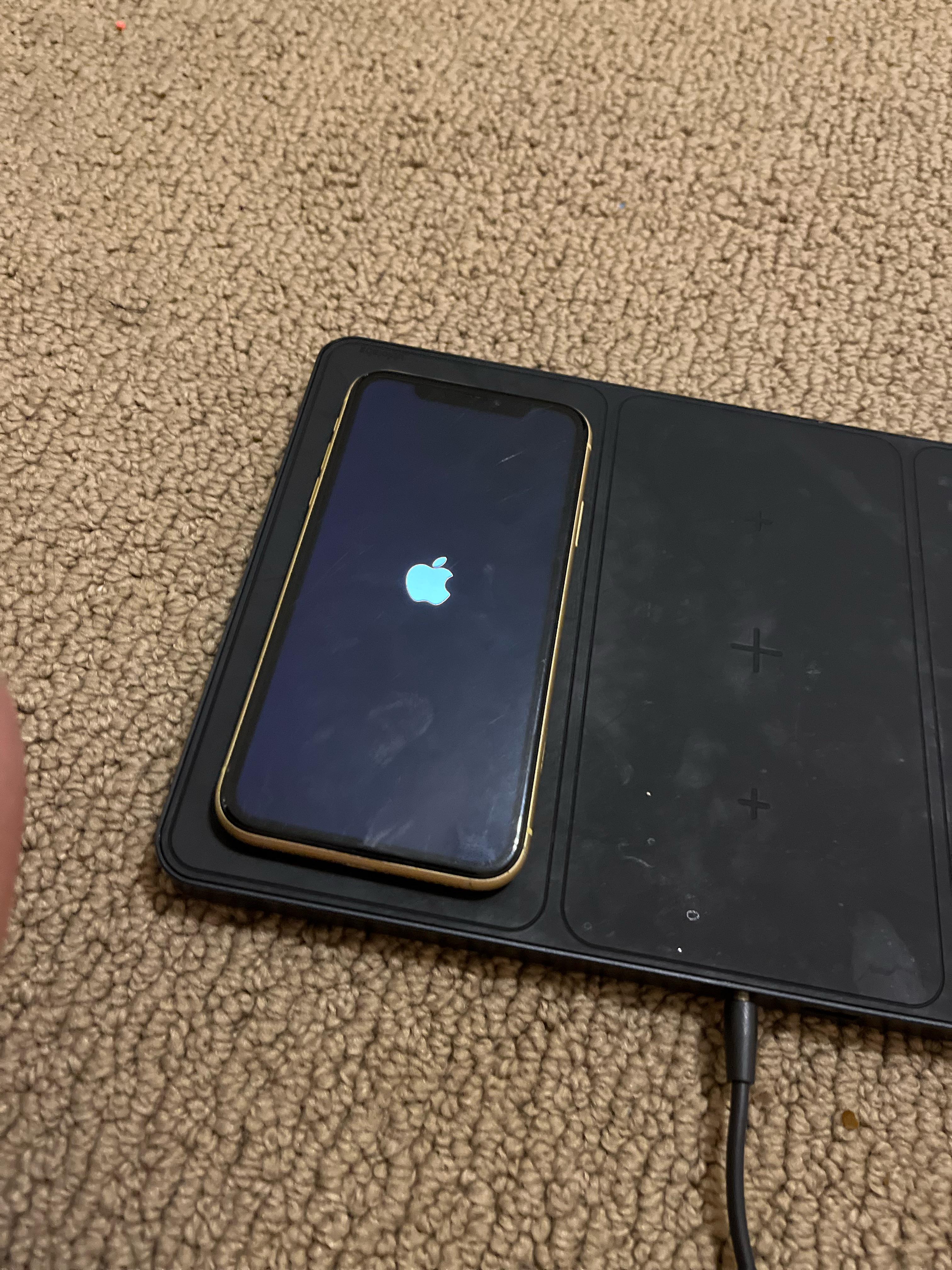 iPhone XR が充電器に繋ぐと Apple のロゴしか表示されず、起動しない