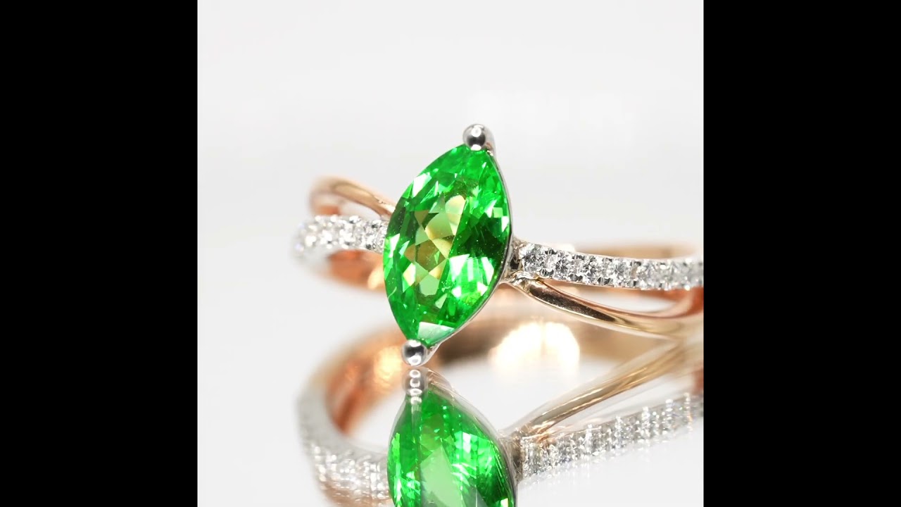 マーキスグリーンガーネット ダイヤモンドリング GA 1.201ct D 0.14ct