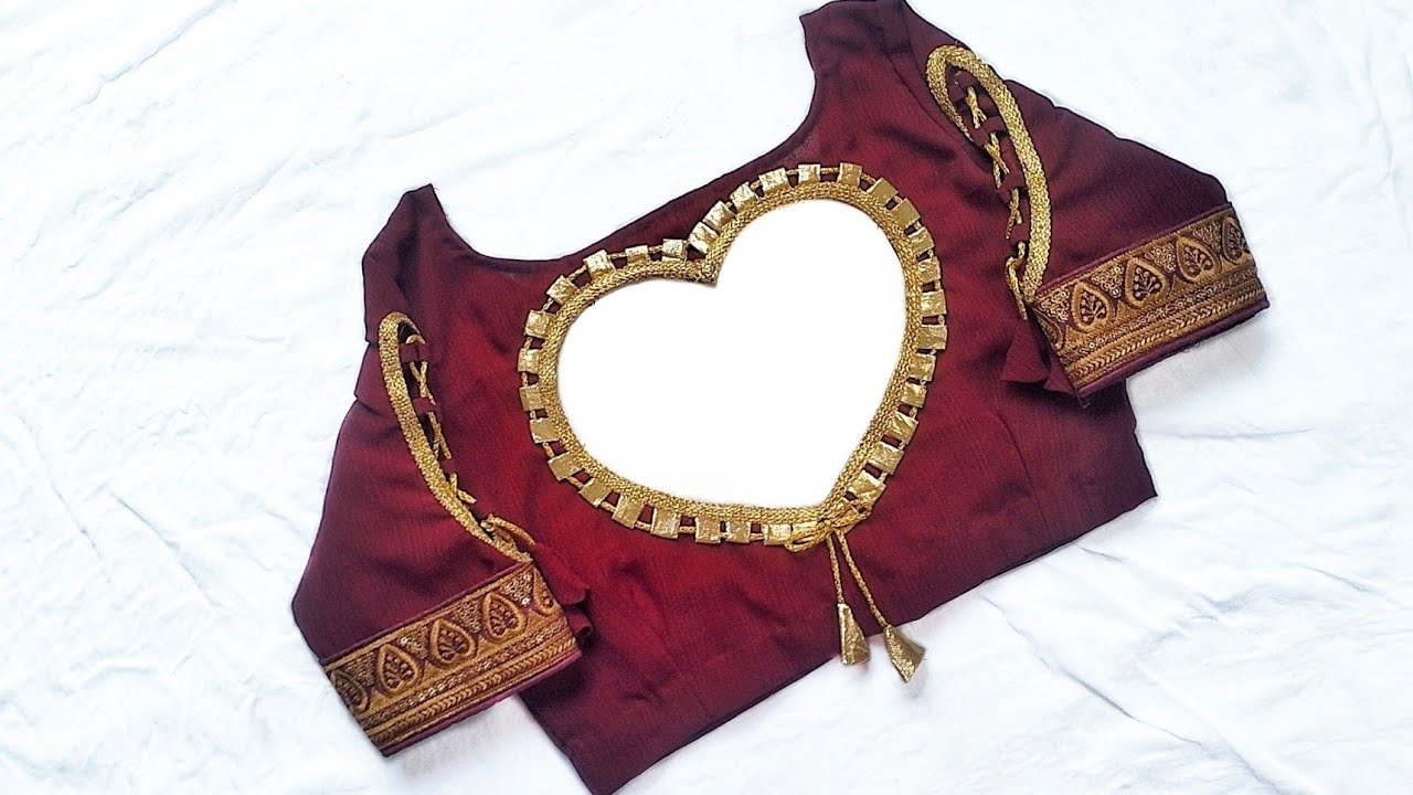 Heart shape blouse back neck design cutting and stitching