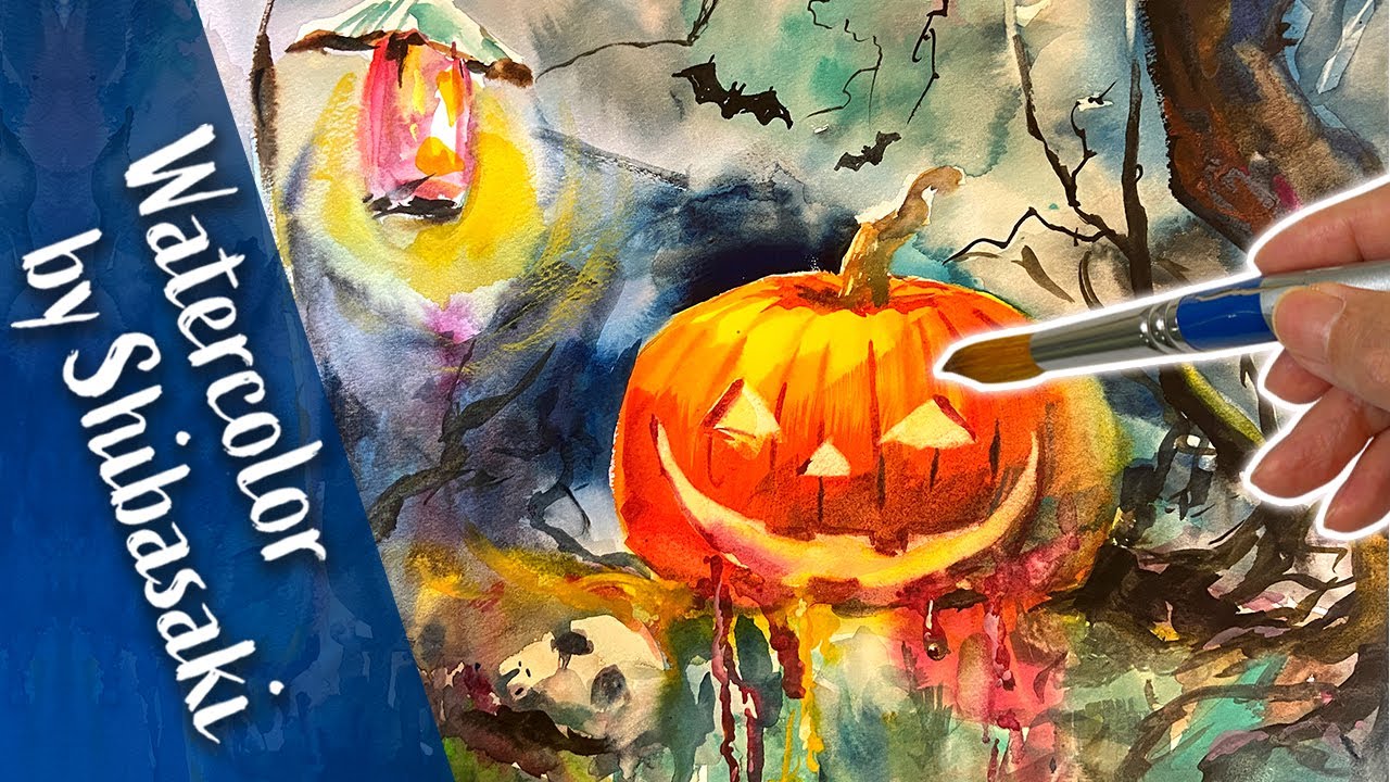Eng sub] Watercolor demonstration | Halloween-style still life