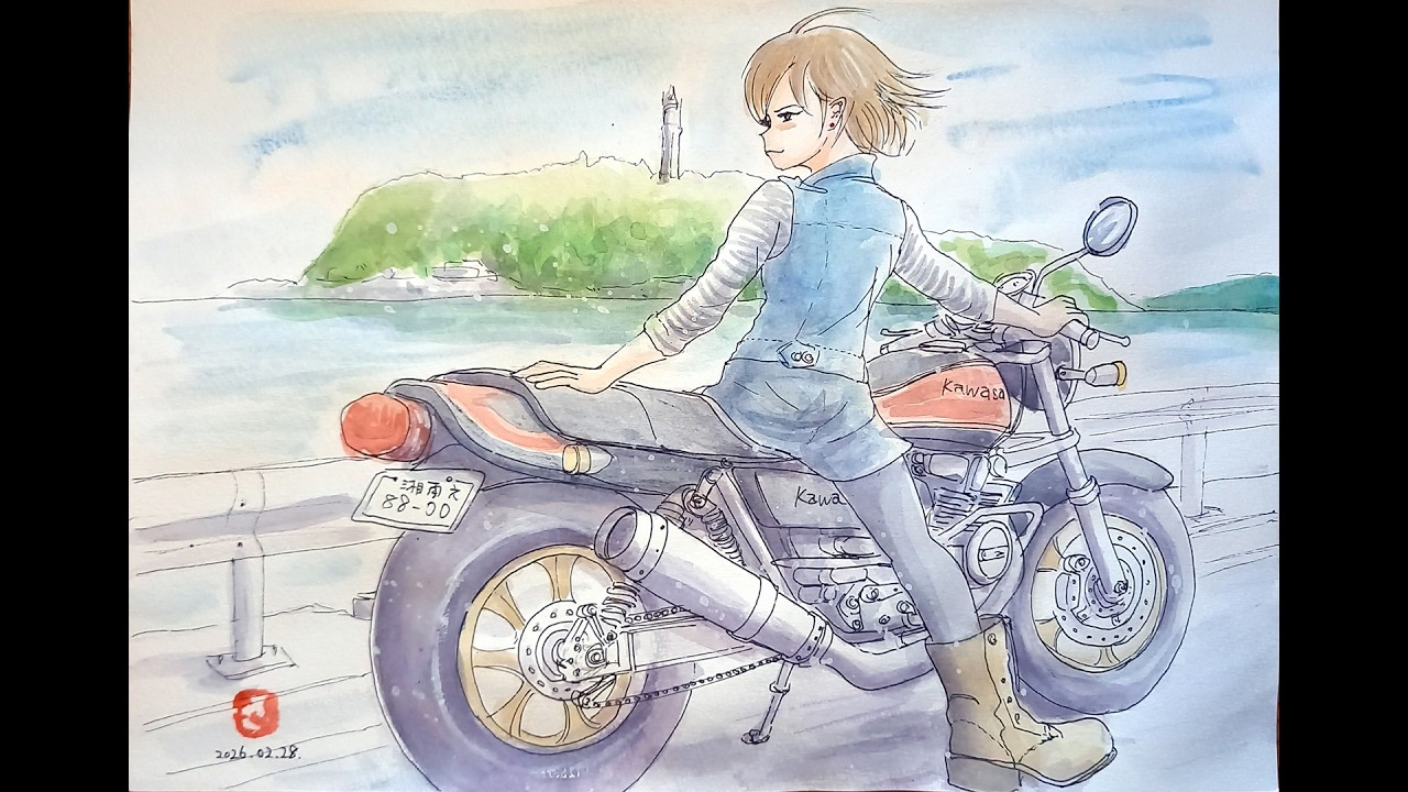 Kawasaki Z2・750RS⭐️Bike Girl（Original Illustration）｜水彩