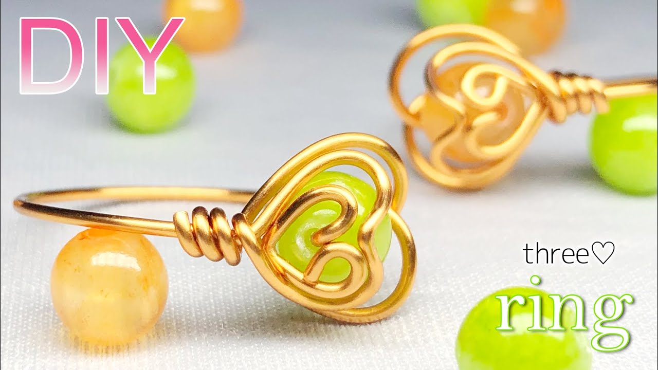 3 hearts♡ワイヤーラッピングリングの作り方|ワイヤーアクセサリー
