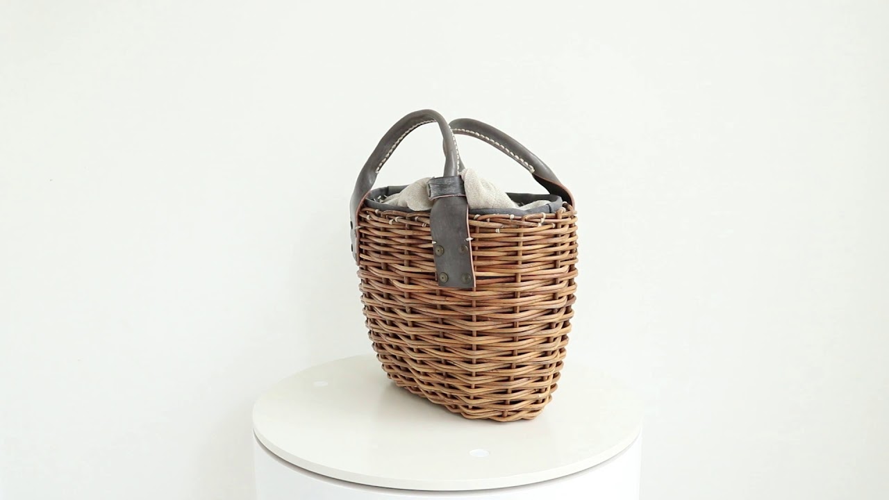 ebagos 2本編みバッグ ブライドルレザー×紅籐 GREY （2本編みM