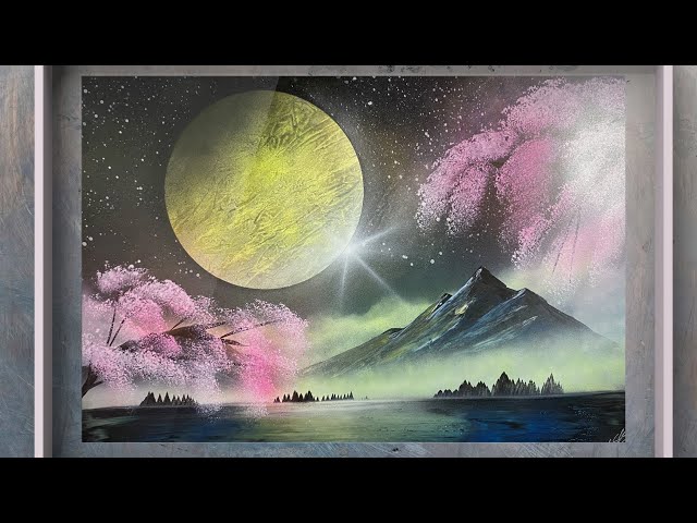 spraypaintartスプレーアートリクエスト！月、山、桜 - YouTube