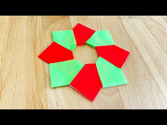 折り紙 クリスマスリース 8枚での簡単な作り方 かわいい折り方 - YouTube