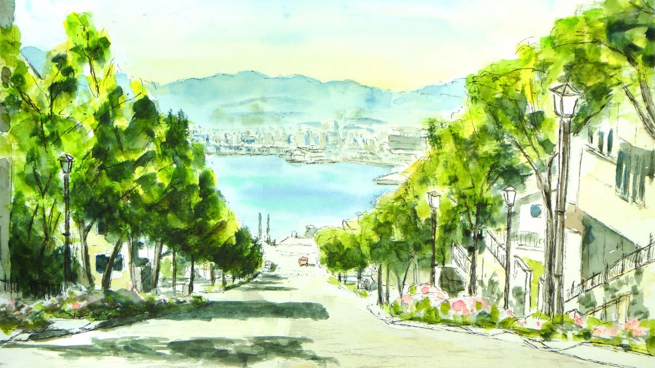 初夏の函館湾と八幡坂 【透明水彩風景画】 ／ Hakodate Hokkaido Japan