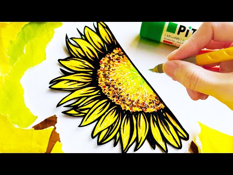 ちぎり絵×切り絵】で向日葵を描きました🌻🧡#origami #art #papercraft