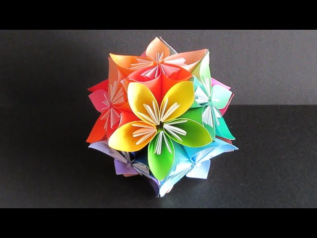 折り紙】花のくす玉【origami】Flower ball - YouTube