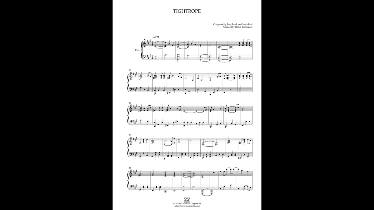 PIANO SOLO SHEET MUSIC] Tightrope : MUSICALIBRA