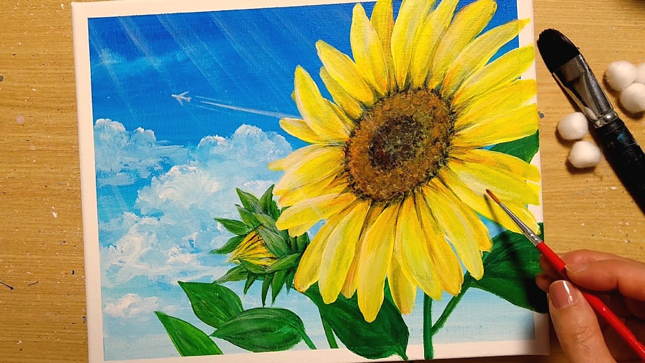 How to draw [Sunflower / Summer sky] with acrylic paint / painting