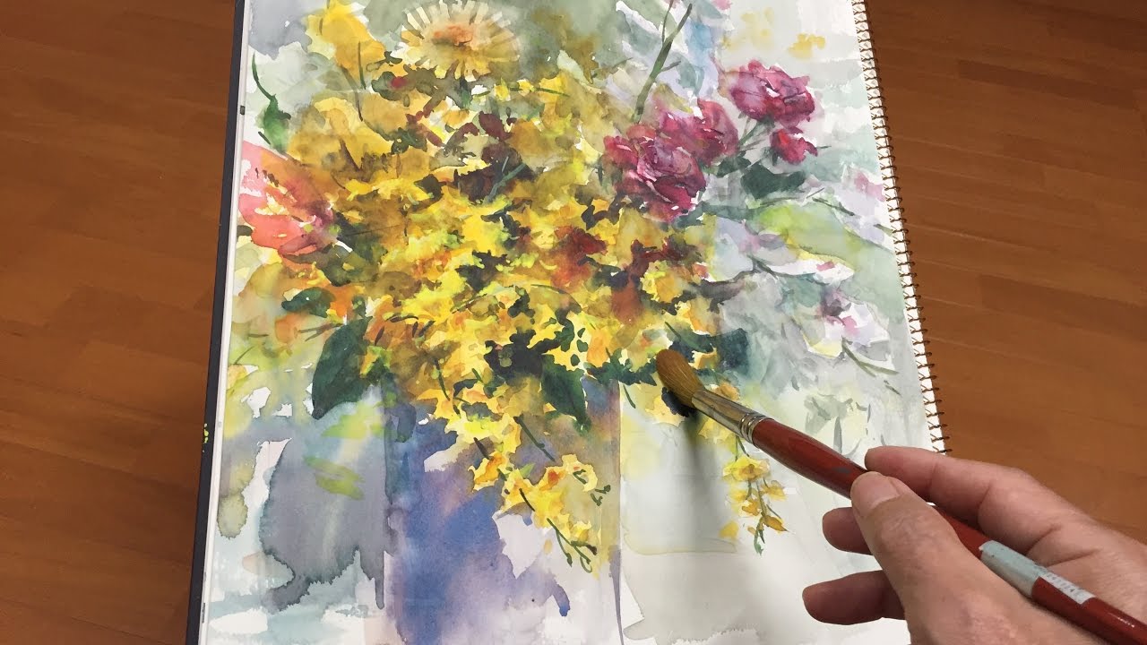 5MIN Watercolor demo / Vase of Flowers - YouTube