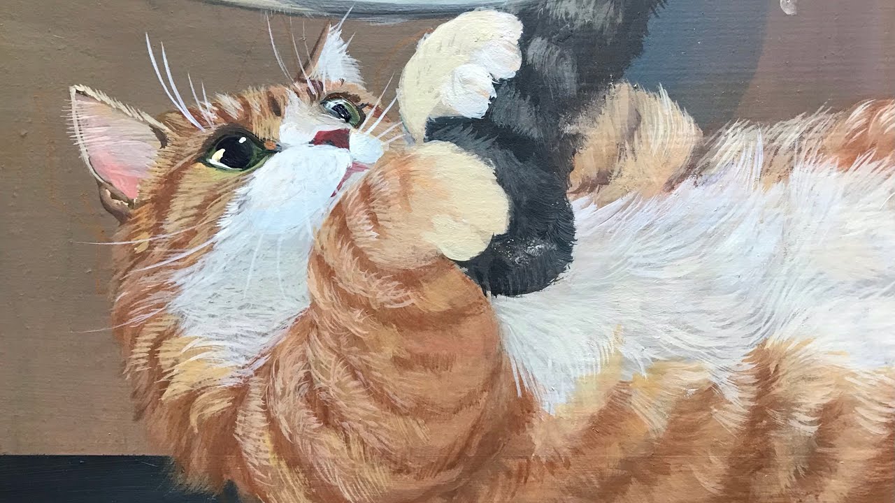 アクリル画】猫を描く #6 - YouTube