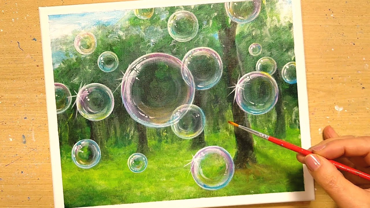 How to draw [soap bubbles in the park] with acrylic paint