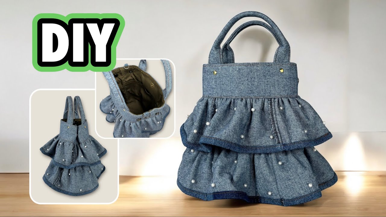 トートバッグの作り方】デニム×パール×フリル可愛さ最強バッグ