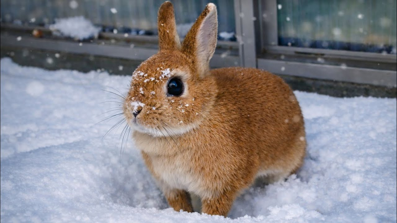 −3℃」なのに、うさぎが雪ではしゃぎすぎた結果… - YouTube