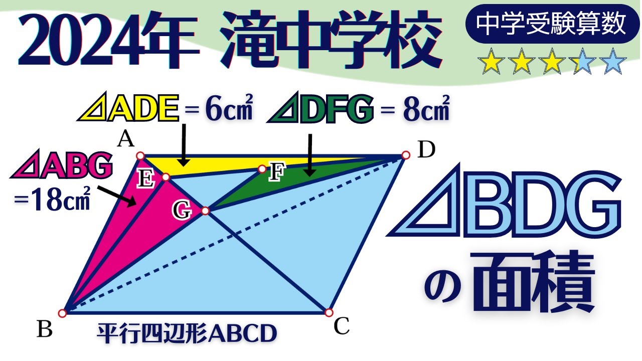 中学受験算数/SPI】平面図形 区切り面積 脳トレ問題 2024年 滝中学校