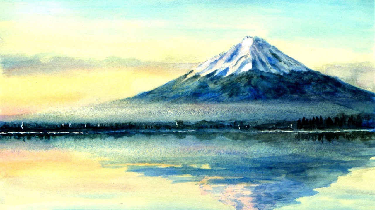 富士山と河口湖 【透明水彩風景画】 Mt. fuji and Lake kawaguchi