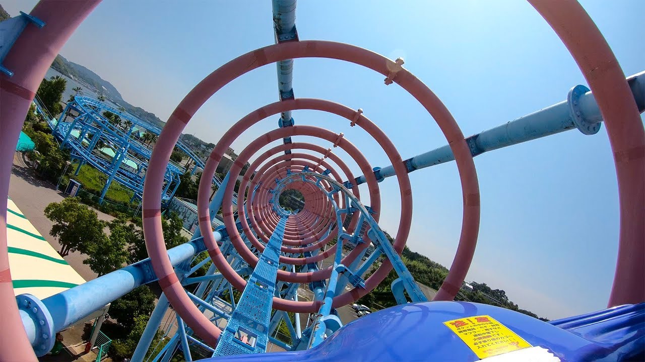 Riding Mega Coaster! Weird Japanese Looping Roller Coaster