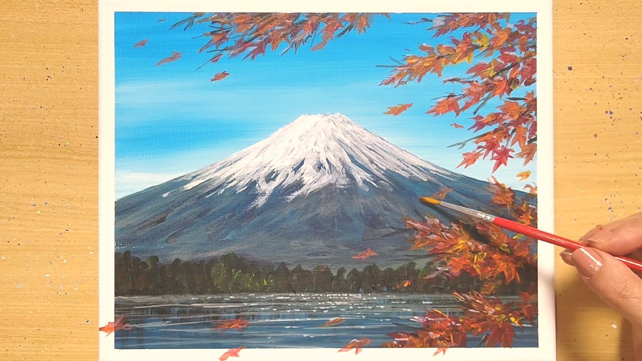 How to draw [Mount Fuji and autumn leaves] with acrylic paint