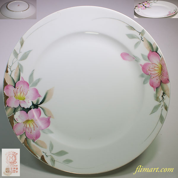 CM307】オールドノリタケ 草花 三耳 皿 鉢 幅18.3cm 金彩 水仙 CM307