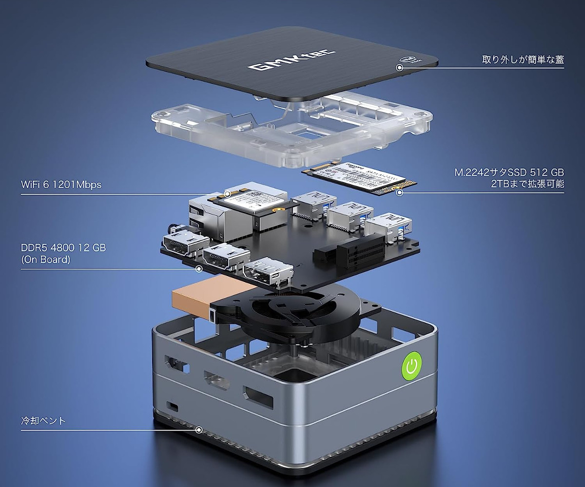 GMK NucBox G2 － Intel N100搭載のミニPC、RAMやSSDの容量も十分