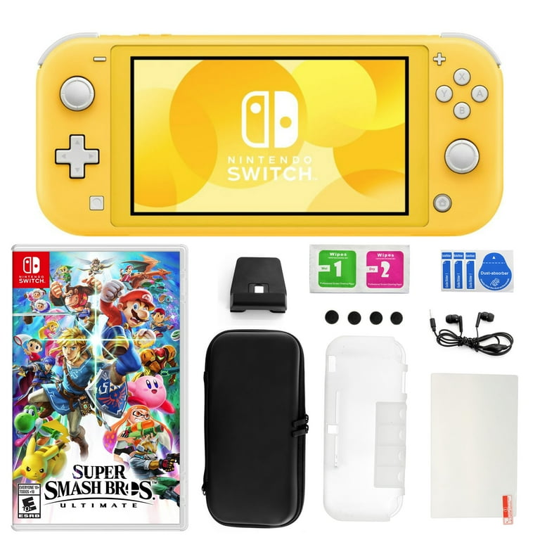 Nintendo Switch Lite in Yellow with Super Smash Bros. and