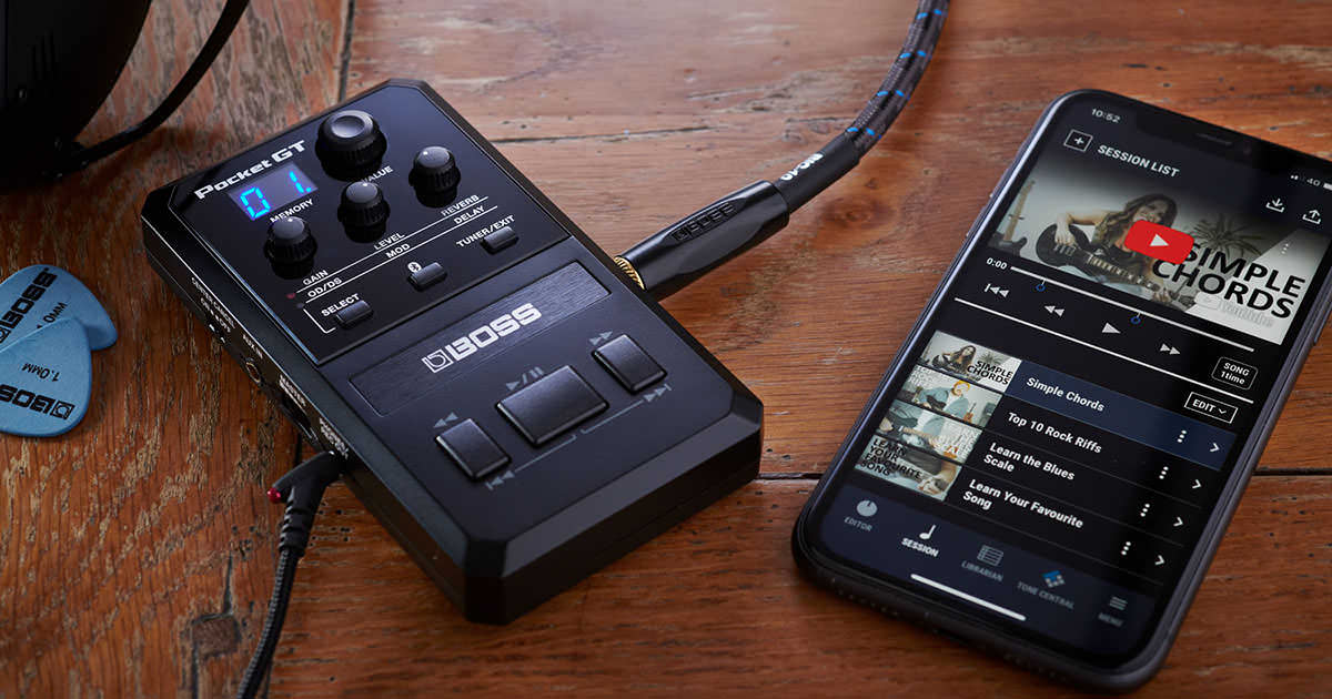 YouTubeを見ながらギター演奏／音色エディットが行える超小型マルチ