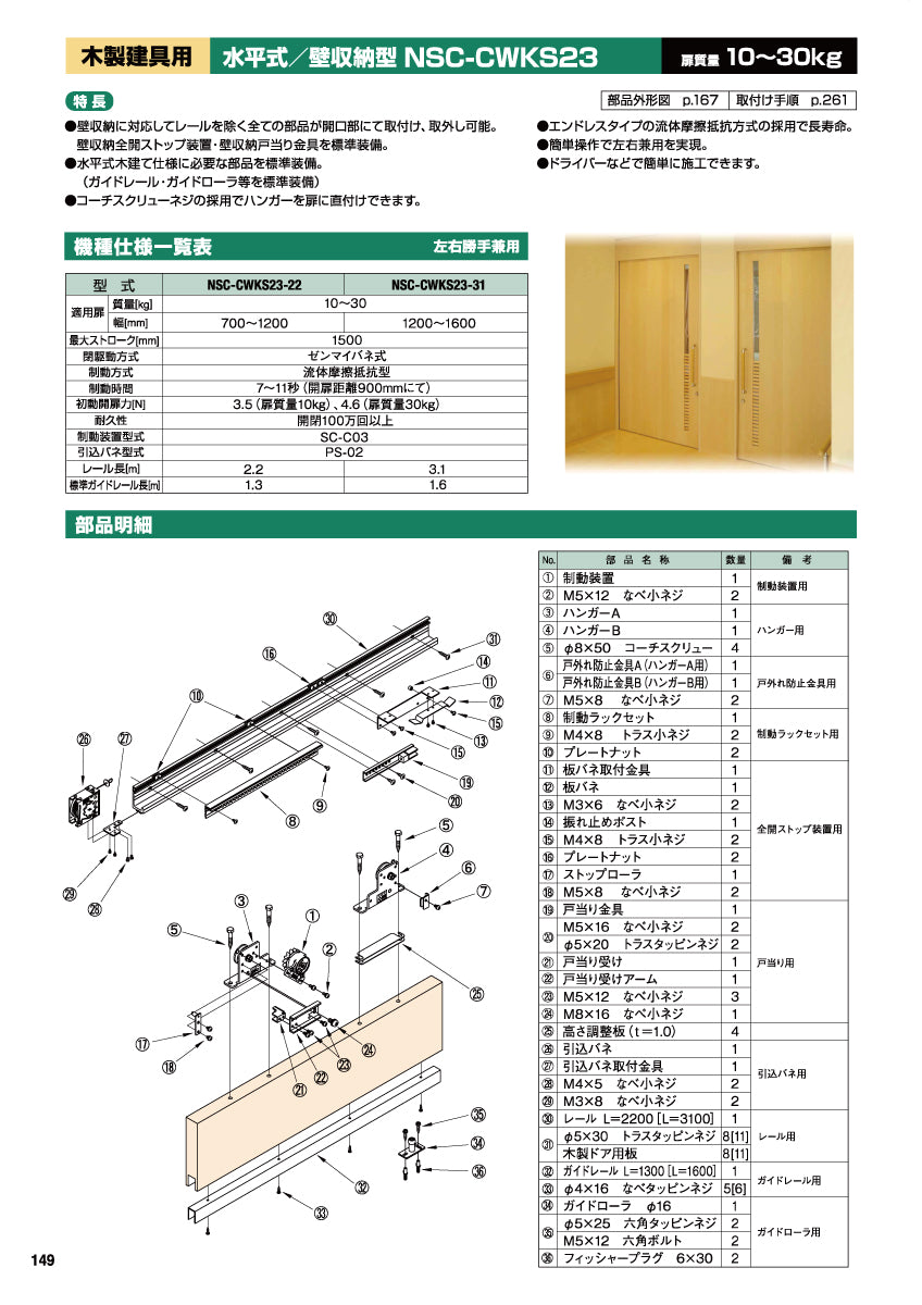 NSC-CWKS23（水平式・鋼製建具用・壁収納型）｜スライディング