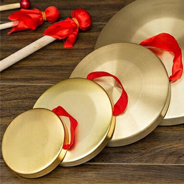 AO40 茶道具 ドラ 銅鑼 バチ付 縁鎚目 30cm 茶道 茶事 鳴物 打楽器