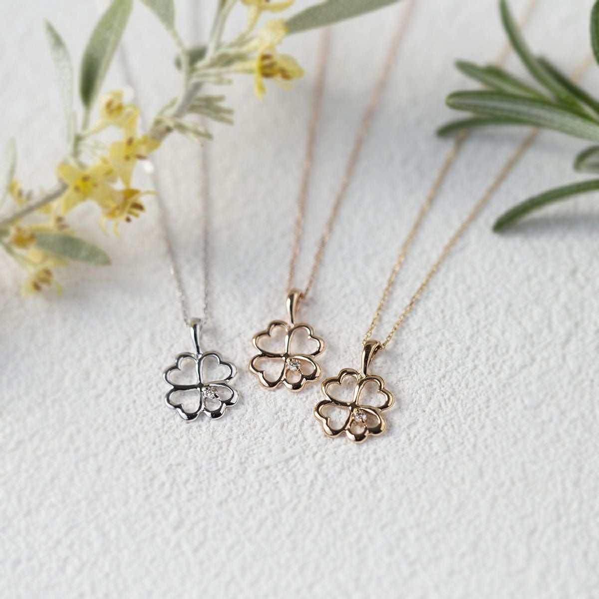 K10 PG YG WG ダイヤモンド クローバー ネックレス | IKEDAジュエリー