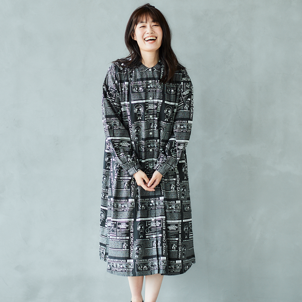 ニュースペーパ柄・ワンピース(襟なし) – ILEMER公式オンラインストア
