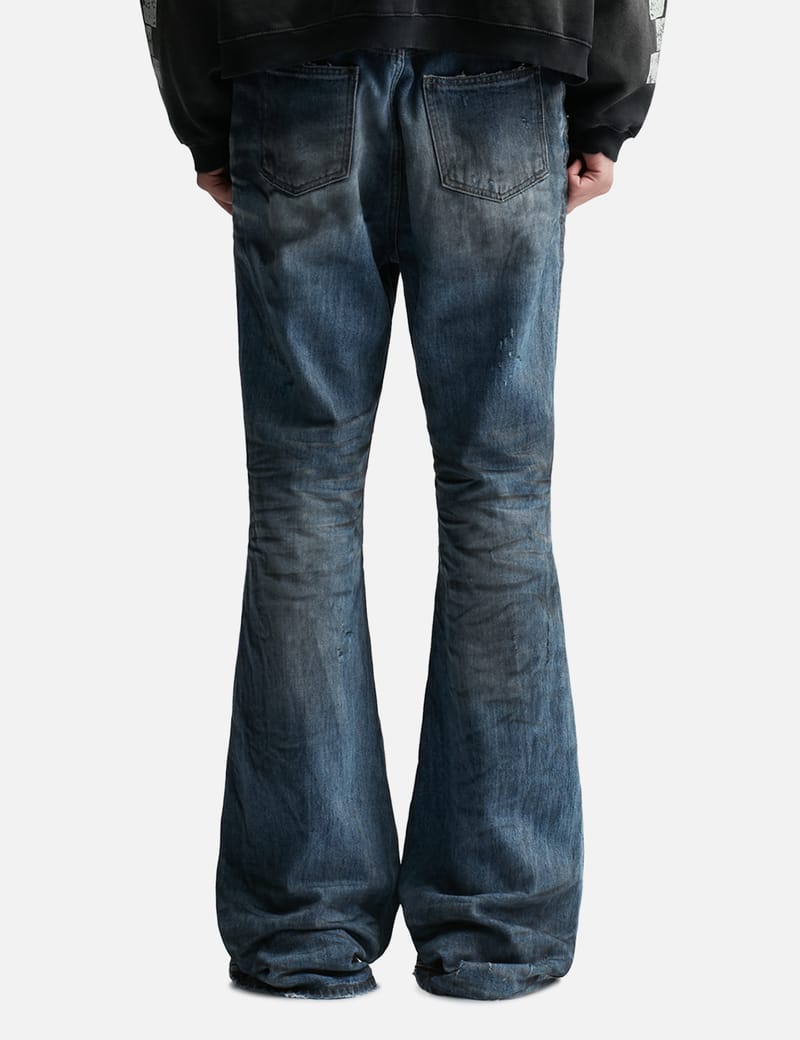 Undermycar - Oil Stained Wrinkled Wide Flare Jeans | HBX