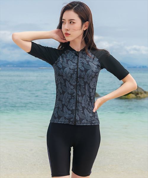 レディース水着 アクアフィットネストップス+パンツ+キャップ 3点