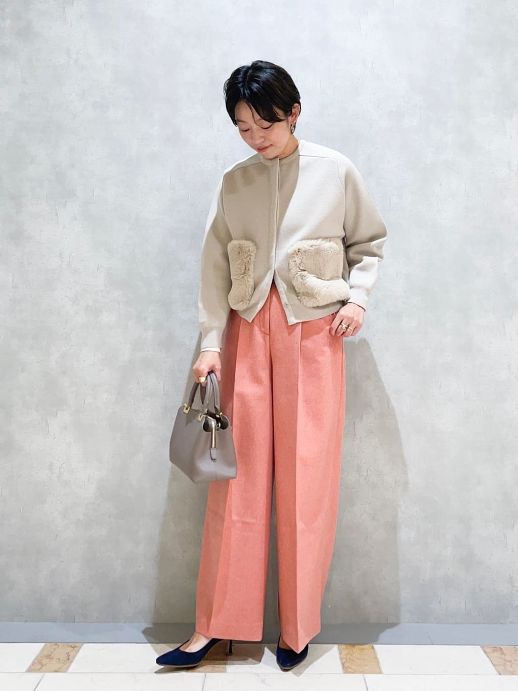 セール】 ウールポリエステルミラノリブ ファーポケットカーディガン