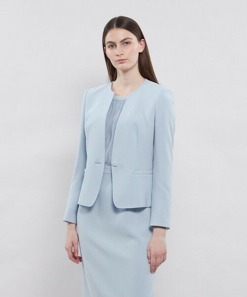 セール】 コンパクトダブルクロス ノーカラージャケット （ノーカラー