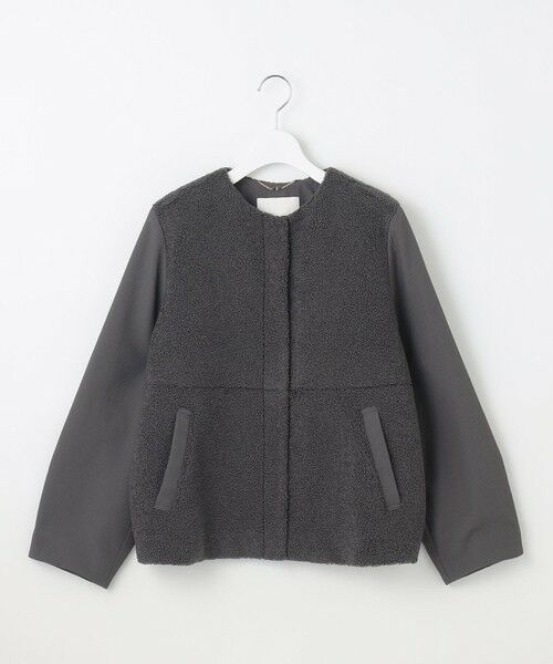 洗える】ボアコンビ アウター （ノーカラージャケット）｜自由区