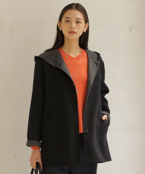 セール】 ウールナイロンリバーチェック フード付き コート （その他