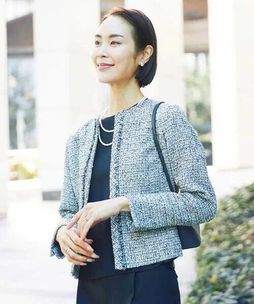 セール】 ［セットアップ対応/洗える］ノーカラーツイードジャケット