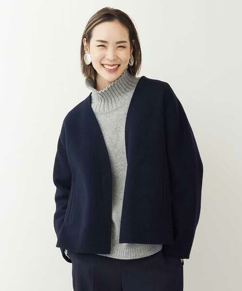 セール】 Super140sウールリバーノーカラーショートコート （その他