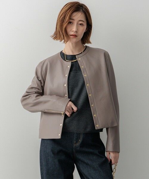 セール】 ラムレザー ノーカラージャケット （ノーカラージャケット